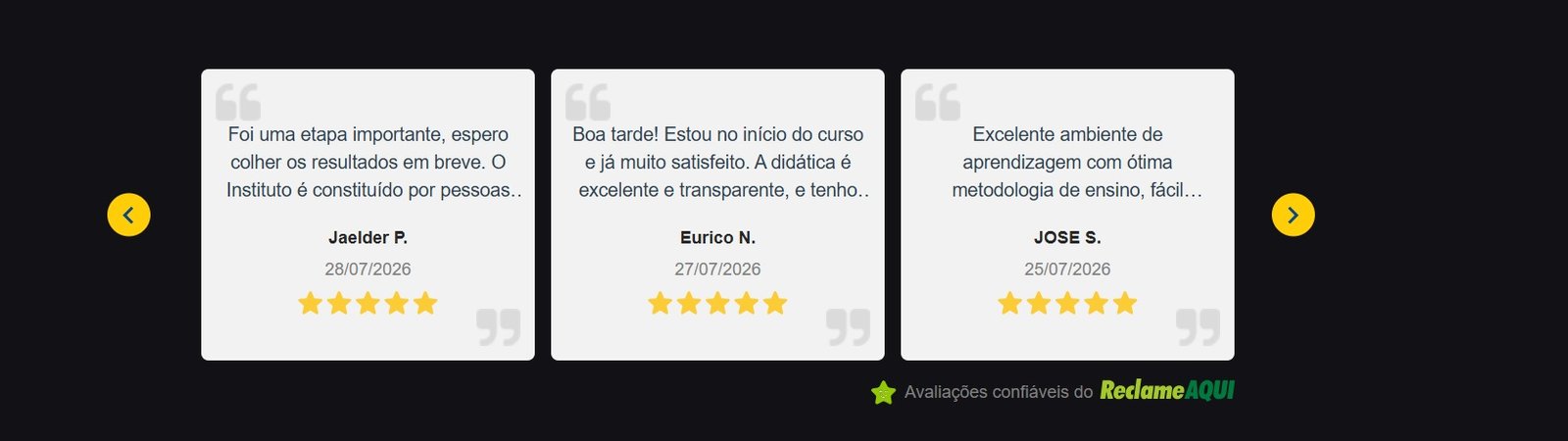 Avaliações do Instituto Óliver no Reclame Aqui